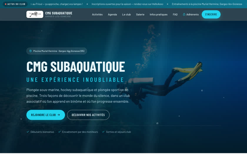 Page d'accueil du site CMG Subaquatique