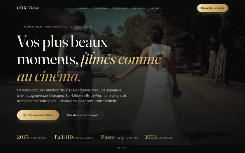 Page d'accueil du site DK Video